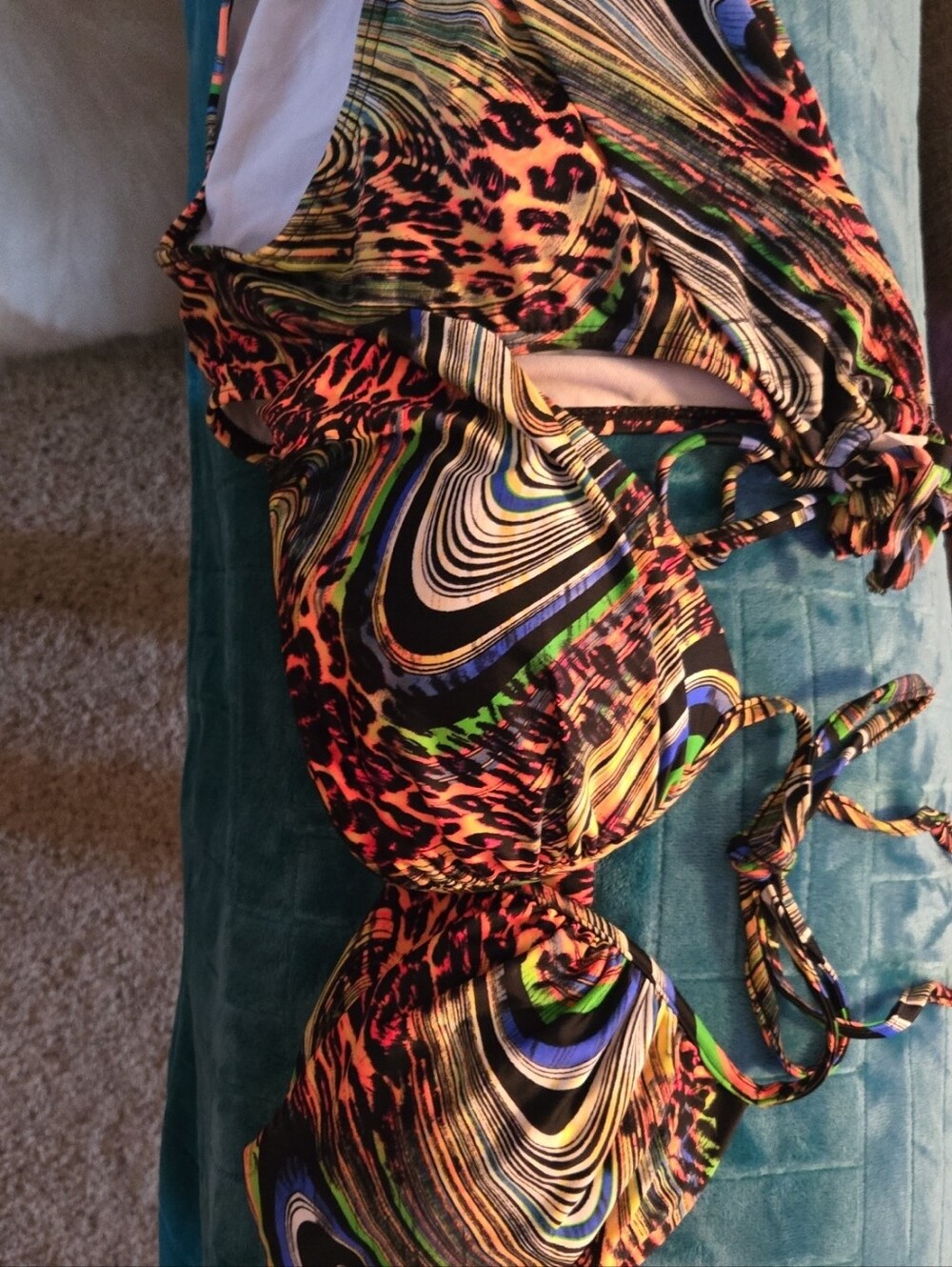 Vibrant Multicolor Swirl & Leopard Print Bikini Top
